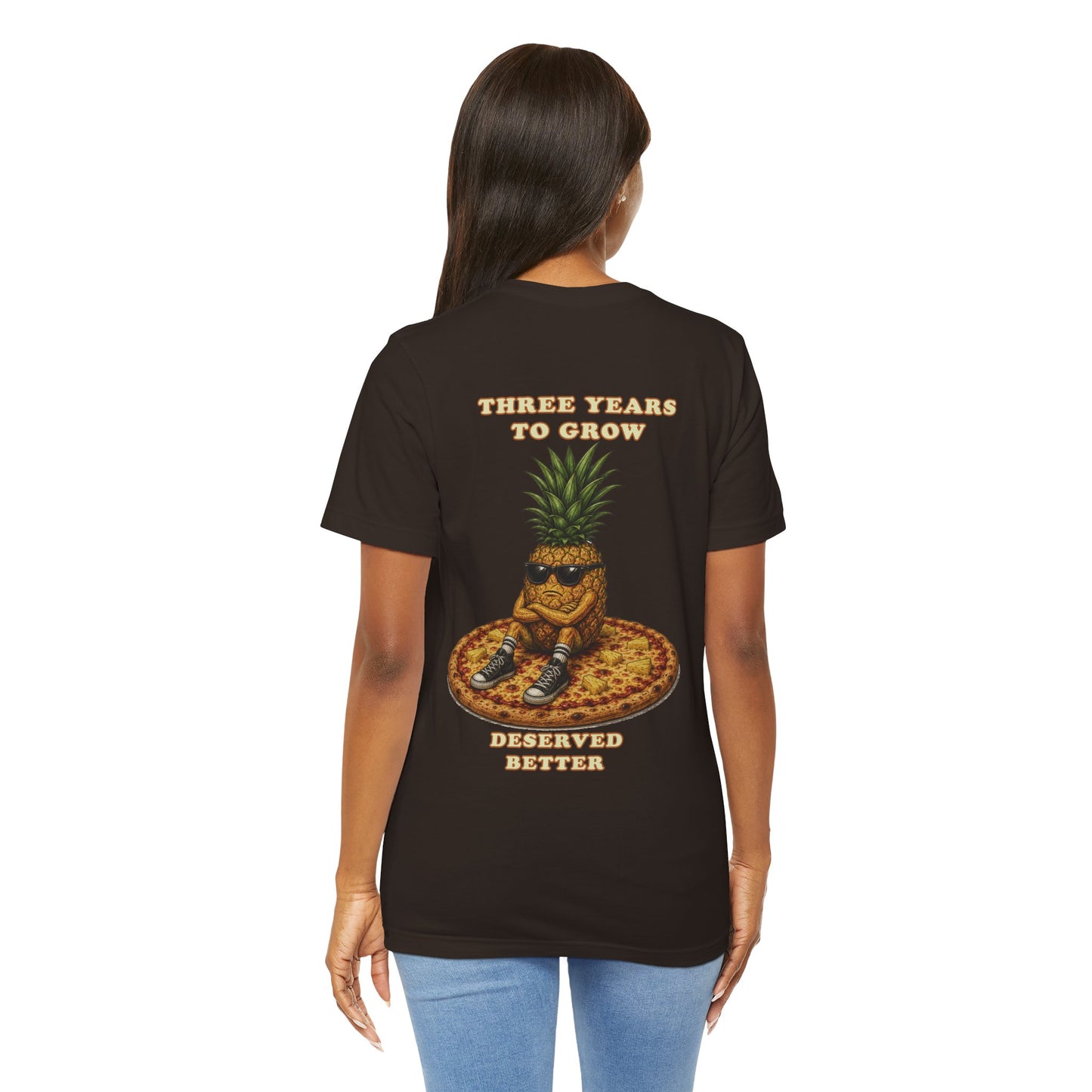 Pineapple Pizza Graphic Tee — "Three Years to Grow" Retro Cool Casual Shirt