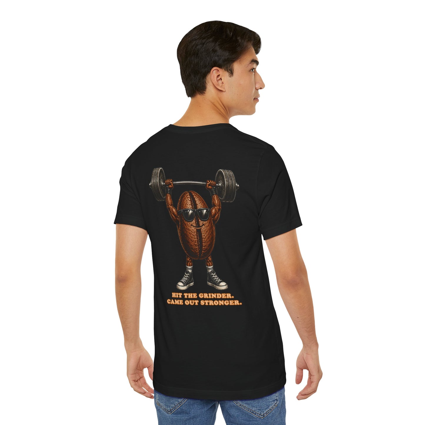 Coffee Bean Weightlifting T‑Shirt — "Hit the Grinder, Came Out Stronger"