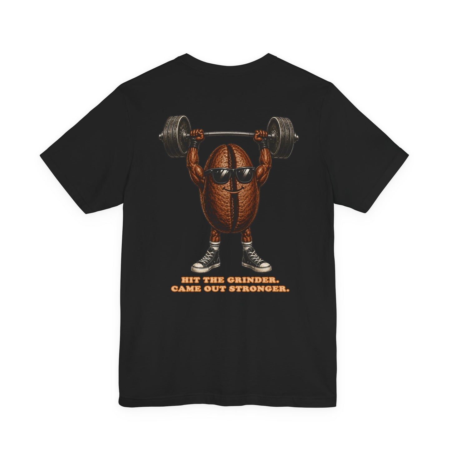 Coffee Bean Weightlifting T‑Shirt — "Hit the Grinder, Came Out Stronger"