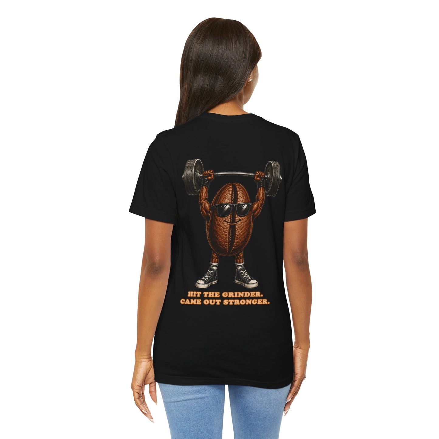 Coffee Bean Weightlifting T‑Shirt — "Hit the Grinder, Came Out Stronger"