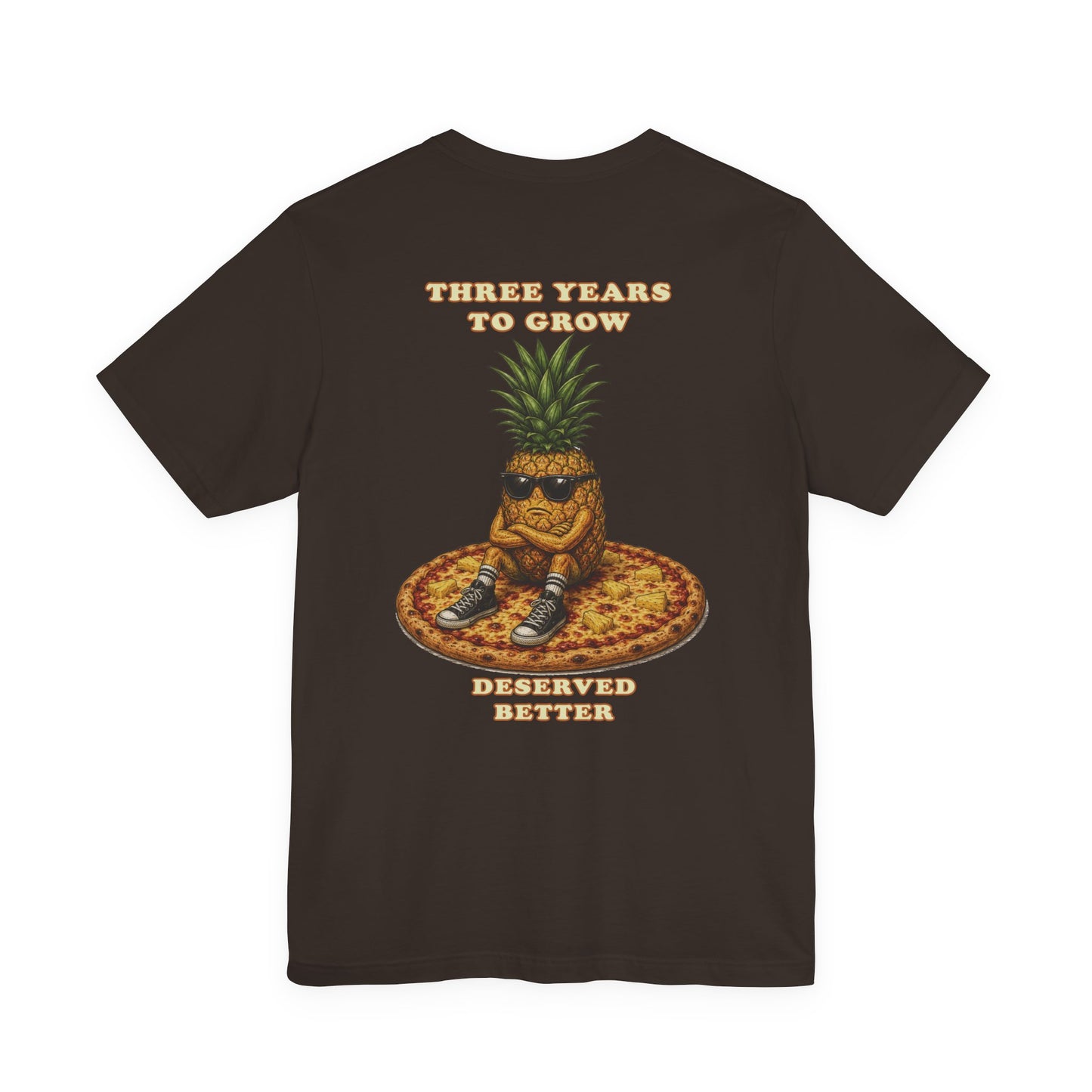 Pineapple Pizza Graphic Tee — "Three Years to Grow" Retro Cool Casual Shirt